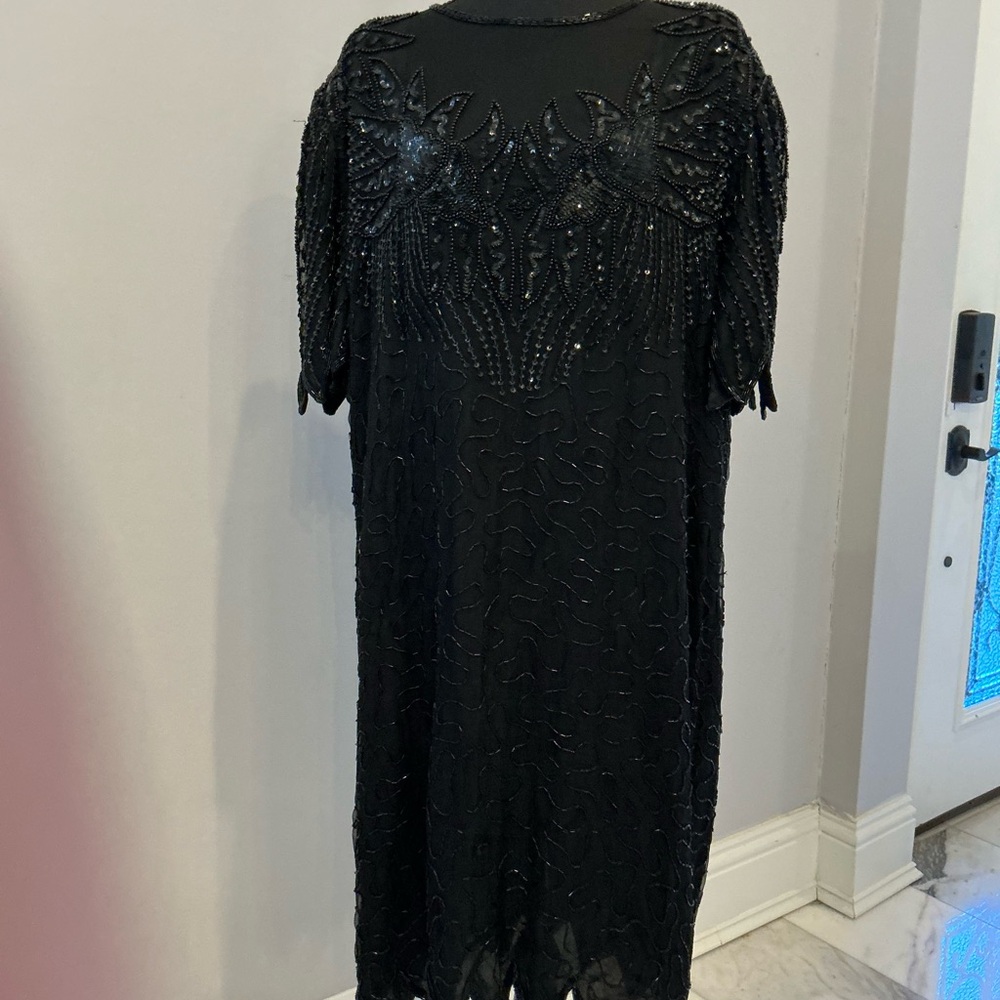 Elegant Black Beaded Midi Dress/3XXXL